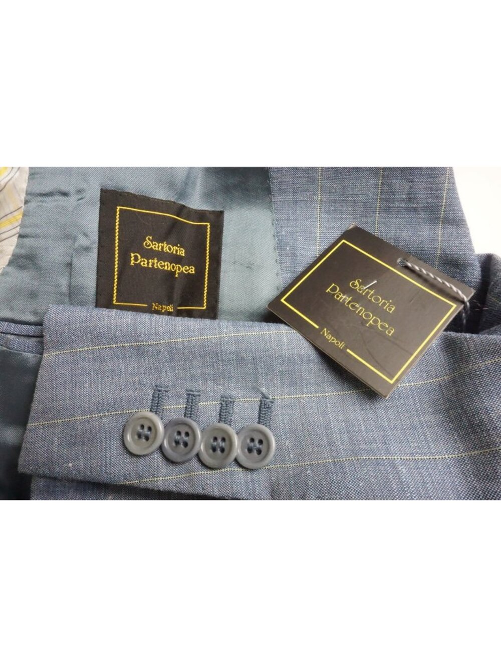 Sartoria Partenopea Blue Striped Silk Linen Wool 2Pc Suit Jacket Pants 52 EU NEW
